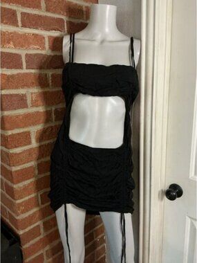 NWT Wild Fable Black Cutout Mini Dress Ruched Bodycon Strappy XL Trendy